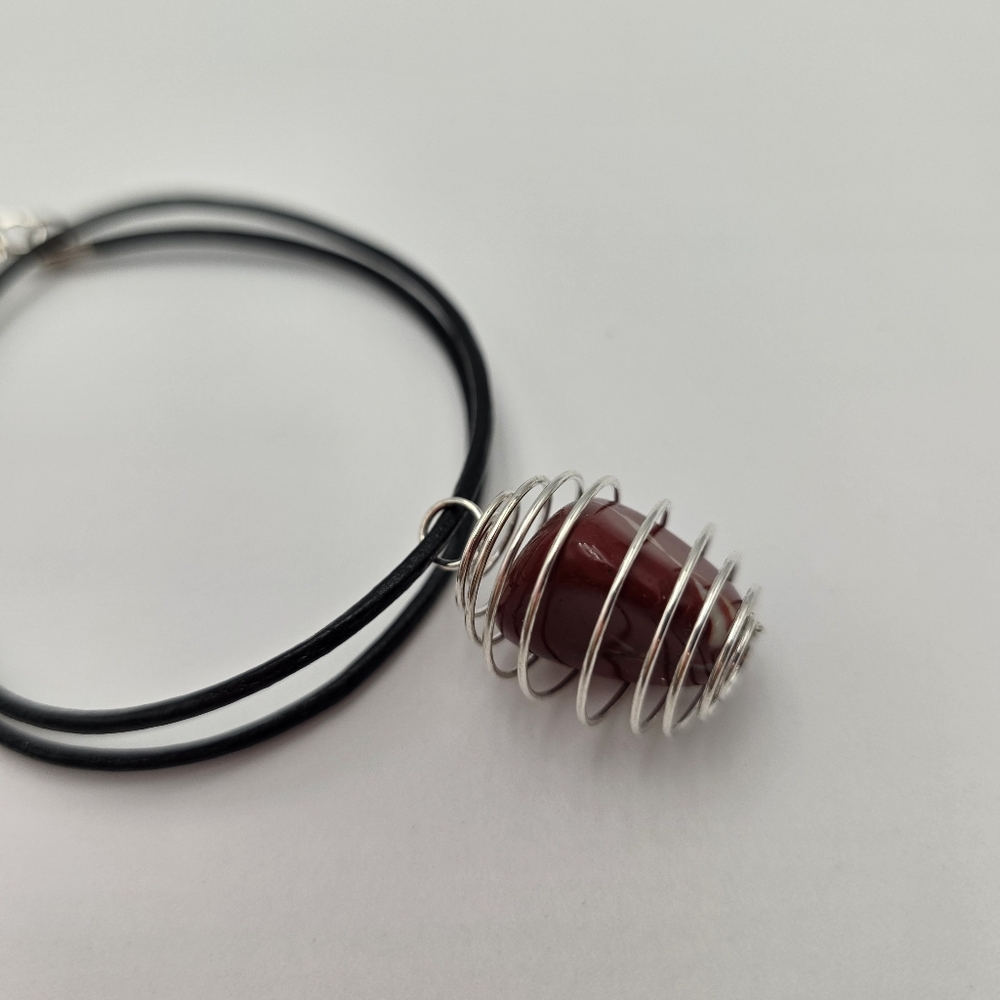Handmade Red Jasper Pendant Silver Spiral Cage Necklace – Boho Jewelry - Picture 3 of 4